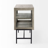 Arelius Gray Wood, Black Metal Base w/ 2 Glass Doors Accent Cabinet by Mercana at Eve Furniture