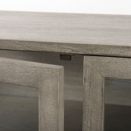Arelius Gray Wood, Black Metal Base w/ 2 Glass Doors Accent Cabinet by Mercana at Eve Furniture