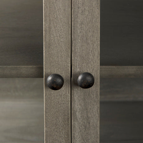 Arelius Gray Wood, Black Metal Base w/ 2 Glass Doors Accent Cabinet by Mercana at Eve Furniture