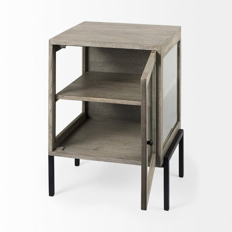 Arelius Gray Wood W/ Black Metal Frame End/Side Table by Mercana at Eve Furniture