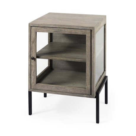 Arelius Gray Wood W/ Black Metal Frame End/Side Table by Mercana at Eve Furniture