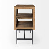 Arelius Light Brown Wood, Black Metal Base w/ 2 Glass Doors Accent Cabinet by Mercana at Eve Furniture