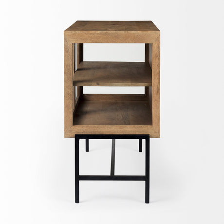 Arelius Light Brown Wood, Black Metal Base w/ 2 Glass Doors Accent Cabinet by Mercana at Eve Furniture