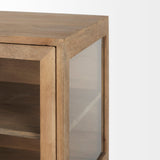 Arelius Light Brown Wood, Black Metal Base w/ 2 Glass Doors Accent Cabinet by Mercana at Eve Furniture