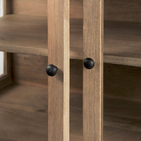 Arelius Light Brown Wood, Black Metal Base w/ 2 Glass Doors Accent Cabinet by Mercana at Eve Furniture