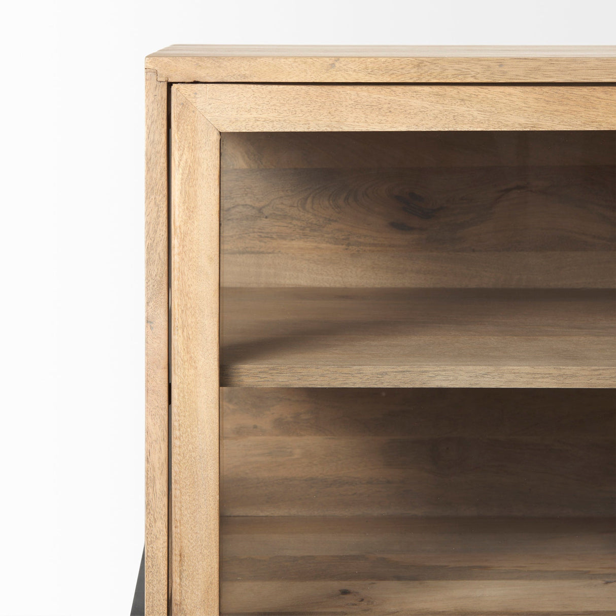 Arelius Light Brown Wood, Black Metal Base w/ 4 Glass Cabinet Doors Sideboard by Mercana at Eve Furniture