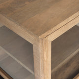Arelius Light Brown Wood, Black Metal Base w/ 4 Glass Cabinet Doors Sideboard by Mercana at Eve Furniture