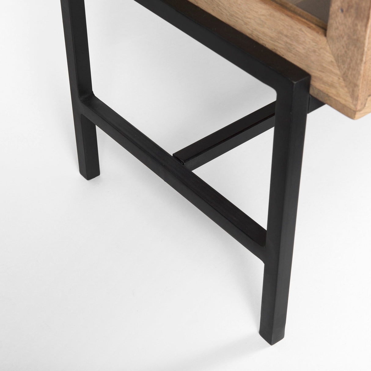 Arelius Light Brown Wood, Black Metal Base w/ 4 Glass Cabinet Doors Sideboard by Mercana at Eve Furniture