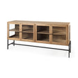 Arelius Light Brown Wood, Black Metal Base w/ 4 Glass Cabinet Doors Sideboard by Mercana at Eve Furniture