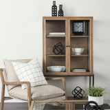 Arelius Light Brown Wood W/ Black Metal Base Display Cabinet by Mercana at Eve Furniture