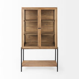Arelius Light Brown Wood W/ Black Metal Base Display Cabinet by Mercana at Eve Furniture