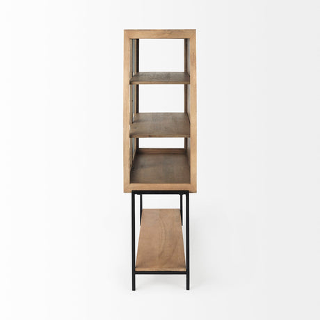 Arelius Light Brown Wood W/ Black Metal Base Display Cabinet by Mercana at Eve Furniture