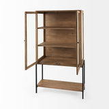 Arelius Light Brown Wood W/ Black Metal Base Display Cabinet by Mercana at Eve Furniture