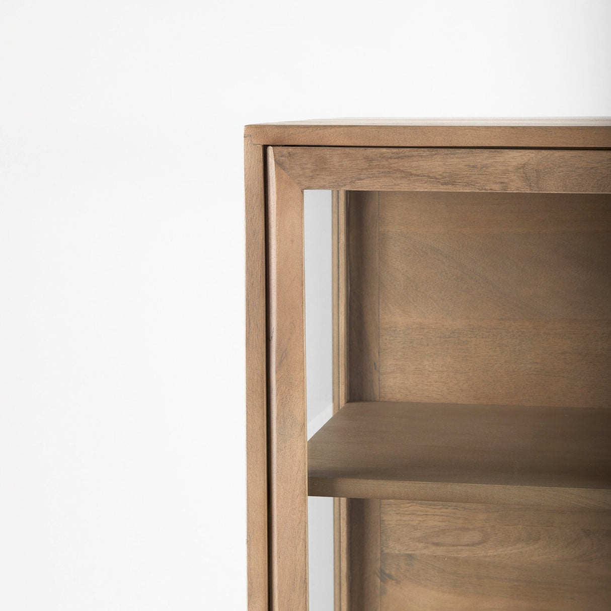 Arelius Light Brown Wood W/ Black Metal Base Display Cabinet by Mercana at Eve Furniture