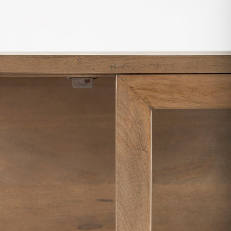 Arelius Light Brown Wood W/ Black Metal Base Display Cabinet by Mercana at Eve Furniture