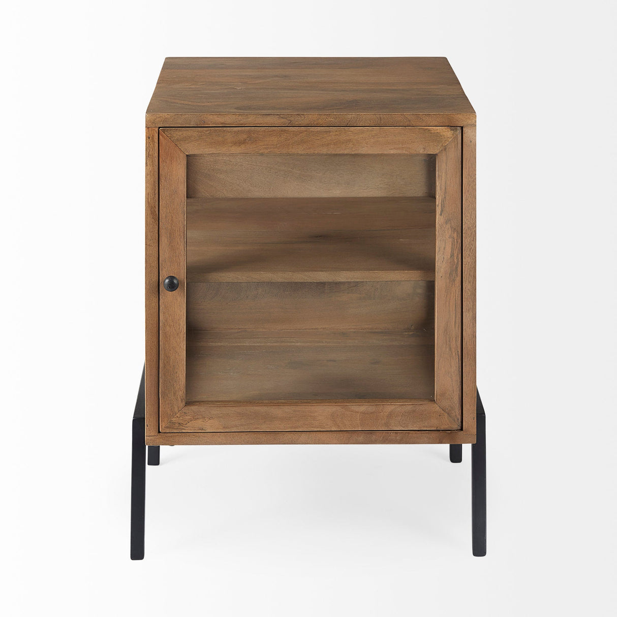 Arelius Light Brown Wood W/ Black Metal Frame End/Side Table by Mercana at Eve Furniture