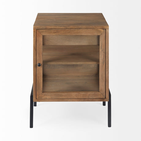 Arelius Light Brown Wood W/ Black Metal Frame End/Side Table by Mercana at Eve Furniture