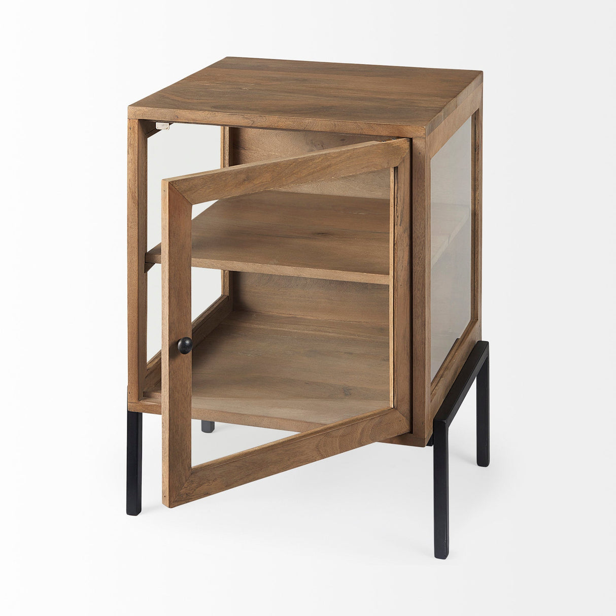 Arelius Light Brown Wood W/ Black Metal Frame End/Side Table by Mercana at Eve Furniture