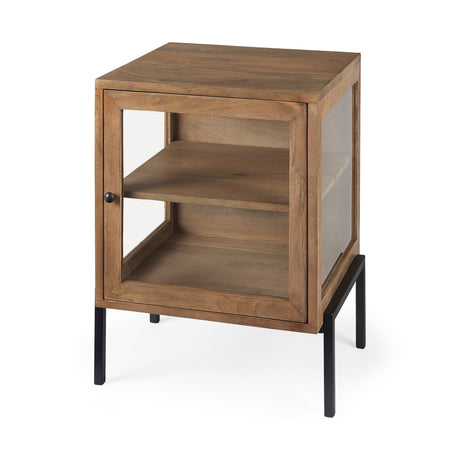 Arelius Light Brown Wood W/ Black Metal Frame End/Side Table by Mercana at Eve Furniture