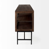 Arelius Medium Brown, Black Metal Base w/ 4 Glass Door Cabinets Sideboard by Mercana at Eve Furniture