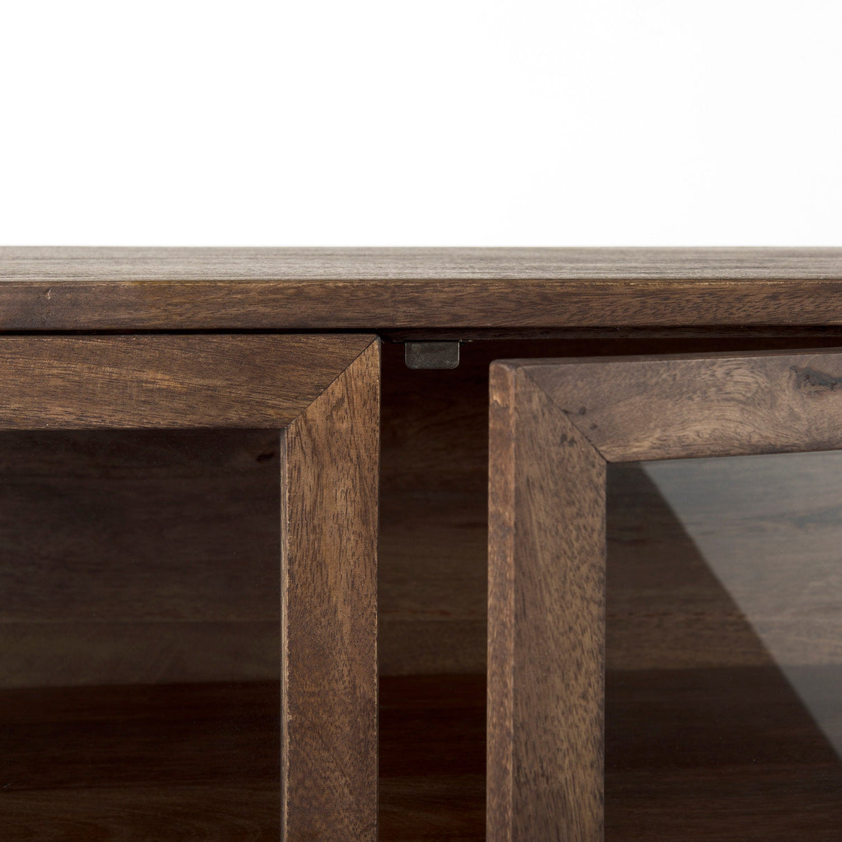 Arelius Medium Brown Wood, Black Metal Base w/ 2 Glass Doors Accent Cabinet by Mercana at Eve Furniture
