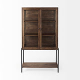 Arelius Medium Brown Wood W/ Black Metal Base Display Cabinet by Mercana at Eve Furniture