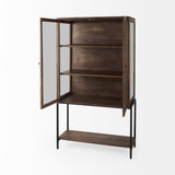 Arelius Medium Brown Wood W/ Black Metal Base Display Cabinet by Mercana at Eve Furniture