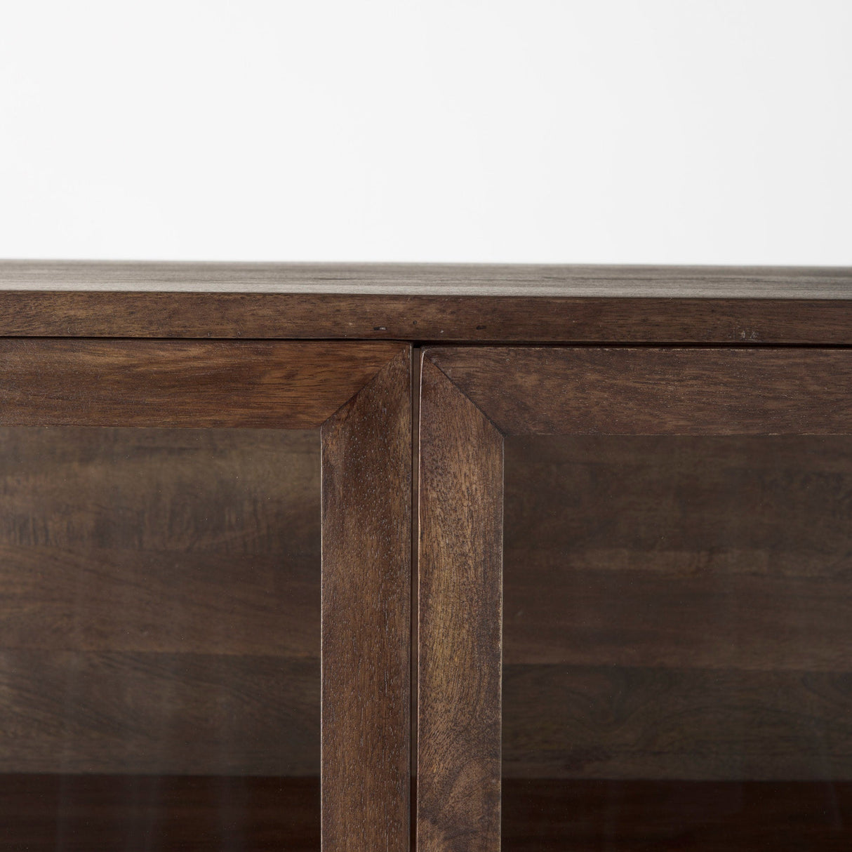 Arelius Medium Brown Wood W/ Black Metal Base Display Cabinet by Mercana at Eve Furniture