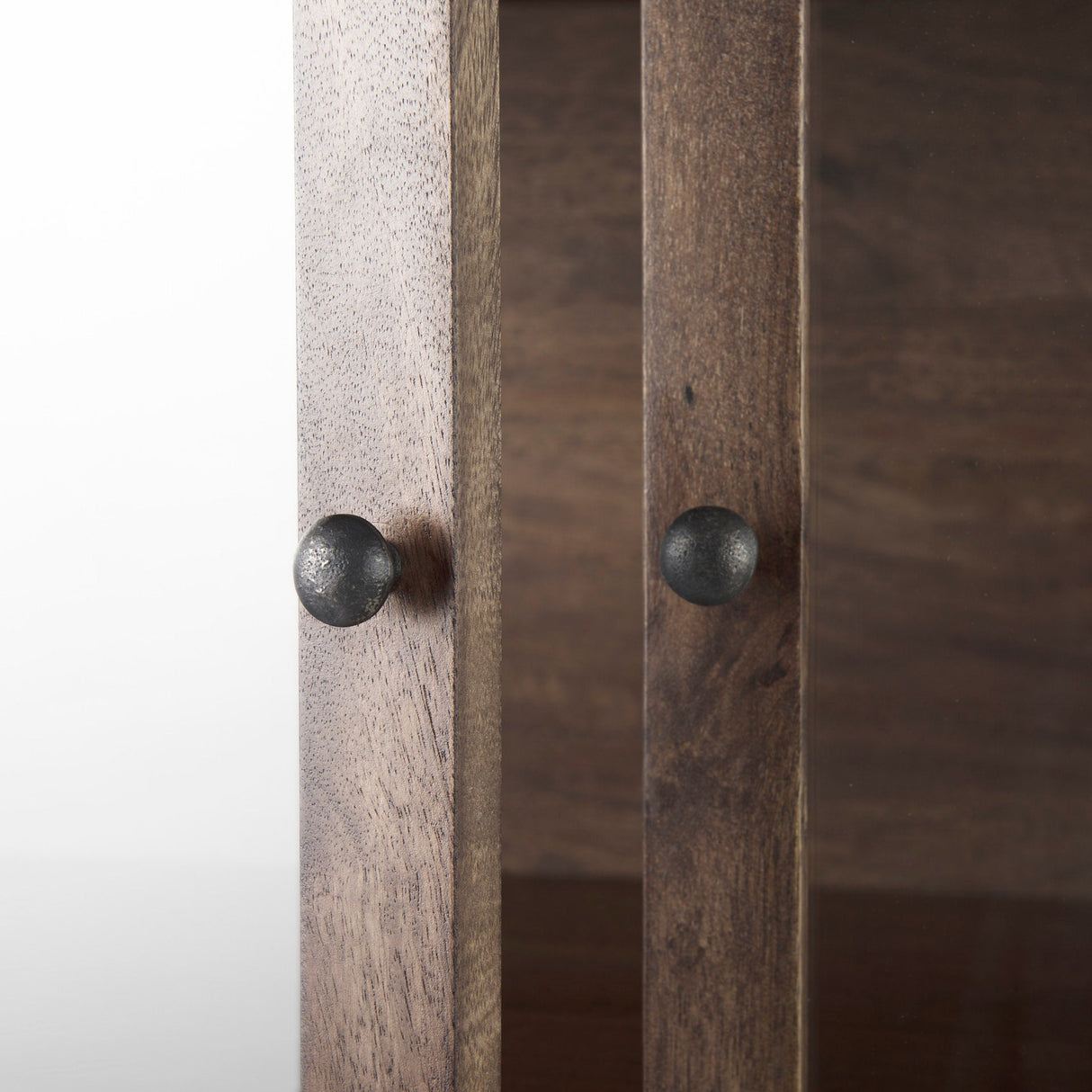 Arelius Medium Brown Wood W/ Black Metal Base Display Cabinet by Mercana at Eve Furniture