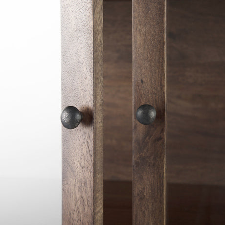 Arelius Medium Brown Wood W/ Black Metal Base Display Cabinet by Mercana at Eve Furniture