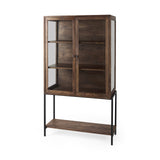 Arelius Medium Brown Wood W/ Black Metal Base Display Cabinet by Mercana at Eve Furniture