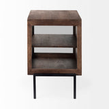 Arelius Medium Brown Wood W/ Black Metal Frame End/Side Table by Mercana at Eve Furniture