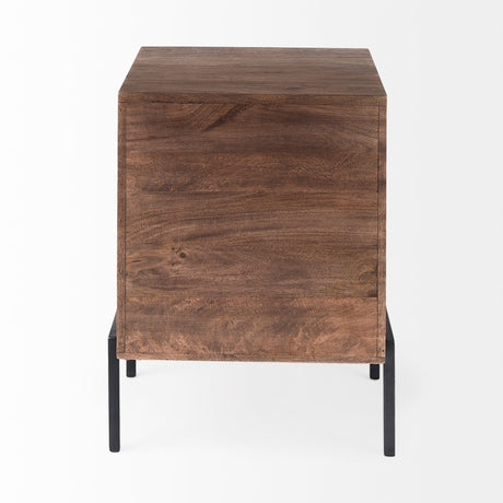 Arelius Medium Brown Wood W/ Black Metal Frame End/Side Table by Mercana at Eve Furniture