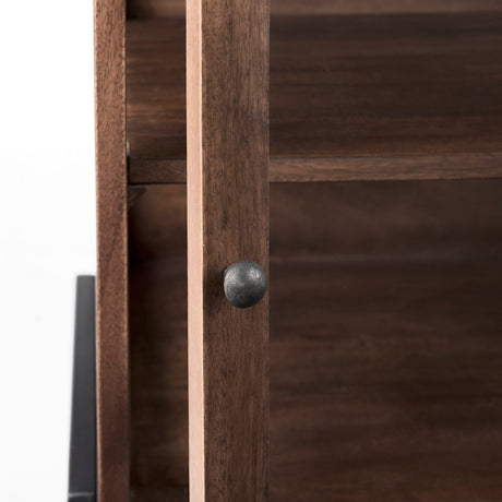 Arelius Medium Brown Wood W/ Black Metal Frame End/Side Table by Mercana at Eve Furniture