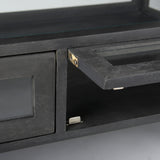 Arelius Rectangular Glass-Top Black-Brown Wood w/ Black Metal Base Display Coffee Table by Mercana at Eve Furniture