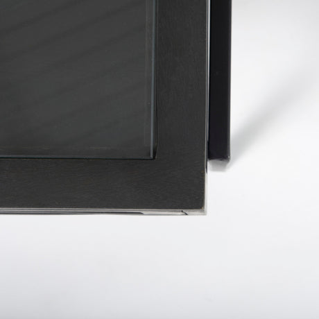 Arelius Rectangular Glass-Top Black-Brown Wood w/ Black Metal Base Display Coffee Table by Mercana at Eve Furniture