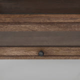 Arelius Rectangular Glass-Top Medium Brown Wood w/ Black Metal Base Display Coffee Table by Mercana at Eve Furniture