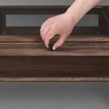 Arelius Rectangular Glass-Top Medium Brown Wood w/ Black Metal Base Display Coffee Table by Mercana at Eve Furniture