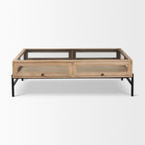 Arelius Rectangular Light Brown Wood w/ Black Metal Base Display Coffee Table by Mercana at Eve Furniture