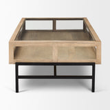 Arelius Rectangular Light Brown Wood w/ Black Metal Base Display Coffee Table by Mercana at Eve Furniture