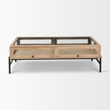 Arelius Rectangular Light Brown Wood w/ Black Metal Base Display Coffee Table by Mercana at Eve Furniture