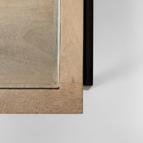 Arelius Rectangular Light Brown Wood w/ Black Metal Base Display Coffee Table by Mercana at Eve Furniture