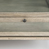 Arelius Square Glass-Top Gray Wood w/ Black Metal Base Display Coffee Table by Mercana at Eve Furniture
