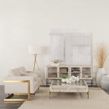 Arelius Square Glass-Top White Wood w/ Gold Metal Base Display Coffee Table by Mercana at Eve Furniture