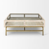 Arelius Square Glass-Top White Wood w/ Gold Metal Base Display Coffee Table by Mercana at Eve Furniture