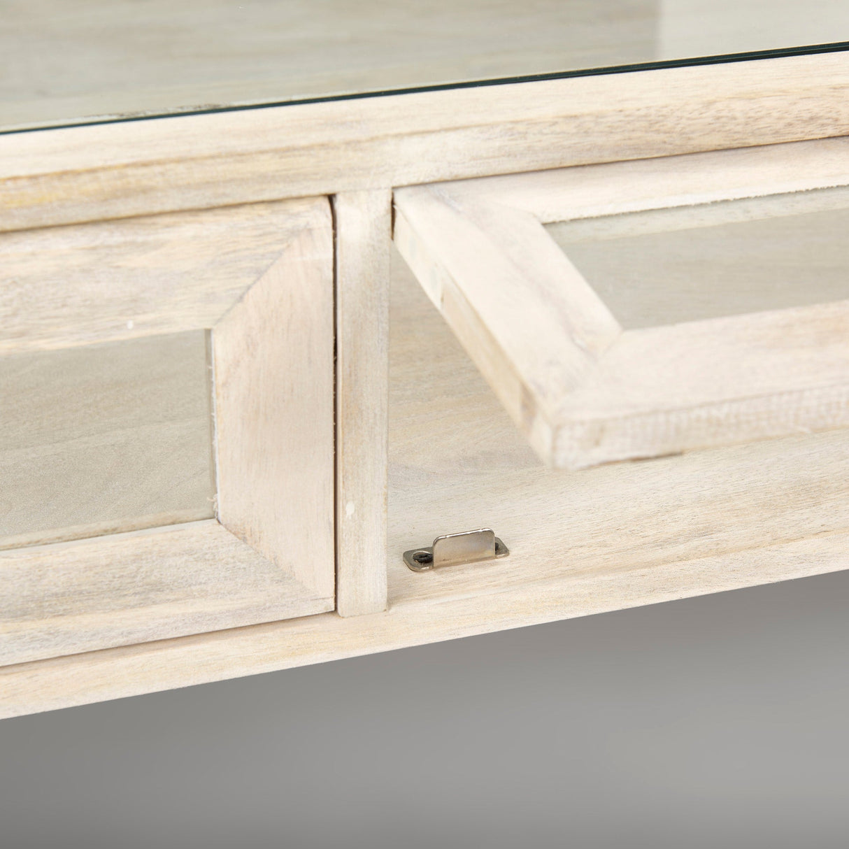 Arelius Square Glass-Top White Wood w/ Gold Metal Base Display Coffee Table by Mercana at Eve Furniture