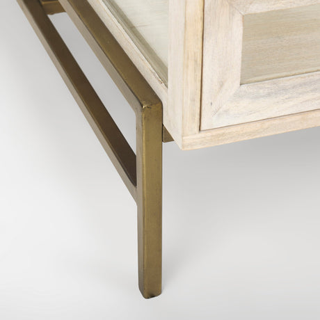 Arelius Square Glass-Top White Wood w/ Gold Metal Base Display Coffee Table by Mercana at Eve Furniture