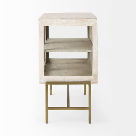 Arelius White Wood, Gold Metal Base w/ 2 Glass Doors Accent Cabinet by Mercana at Eve Furniture