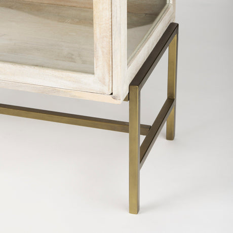 Arelius White Wood, Gold Metal Base w/ 2 Glass Doors Accent Cabinet by Mercana at Eve Furniture