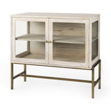 Arelius White Wood, Gold Metal Base w/ 2 Glass Doors Accent Cabinet by Mercana at Eve Furniture